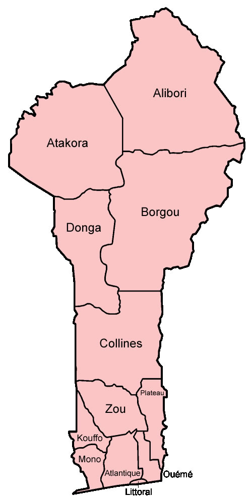 Carte du Bénin et de ses 12 départements